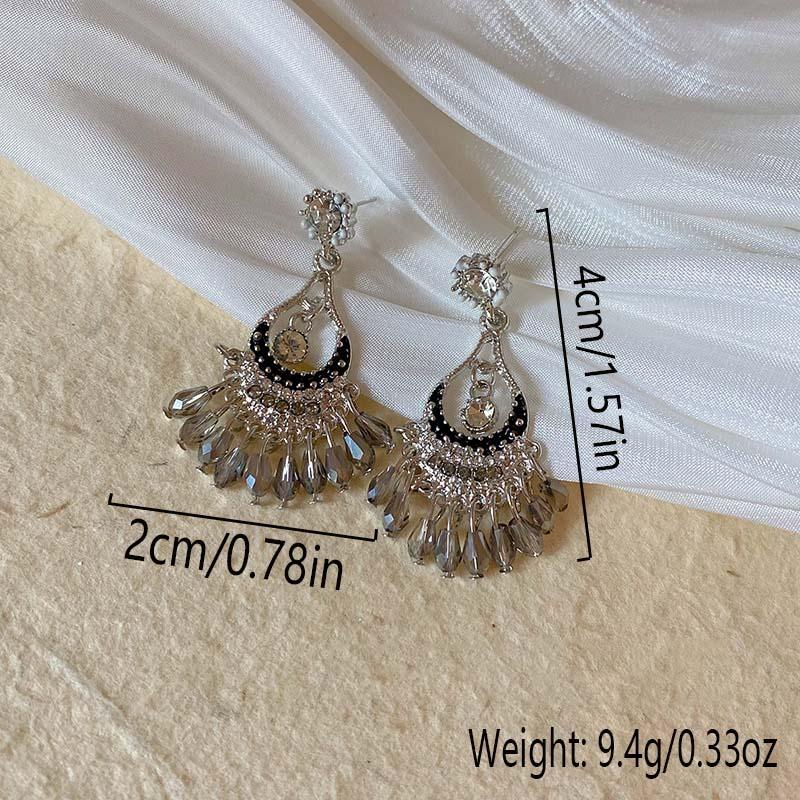 Серьги-кисточки в форме веера в стиле ретро с серыми кристаллами, простой преувеличенный дизайн, роскошные ювелирные изделия, подарки на вечеринку