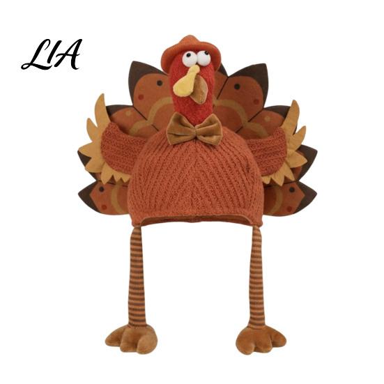 Novelty Turkey Shaped Cap Funny Hat for Adults, Thanksgiving Costume Accessory, Soft Creative Role Play Knitted Women, Men, Fall Holiday Party