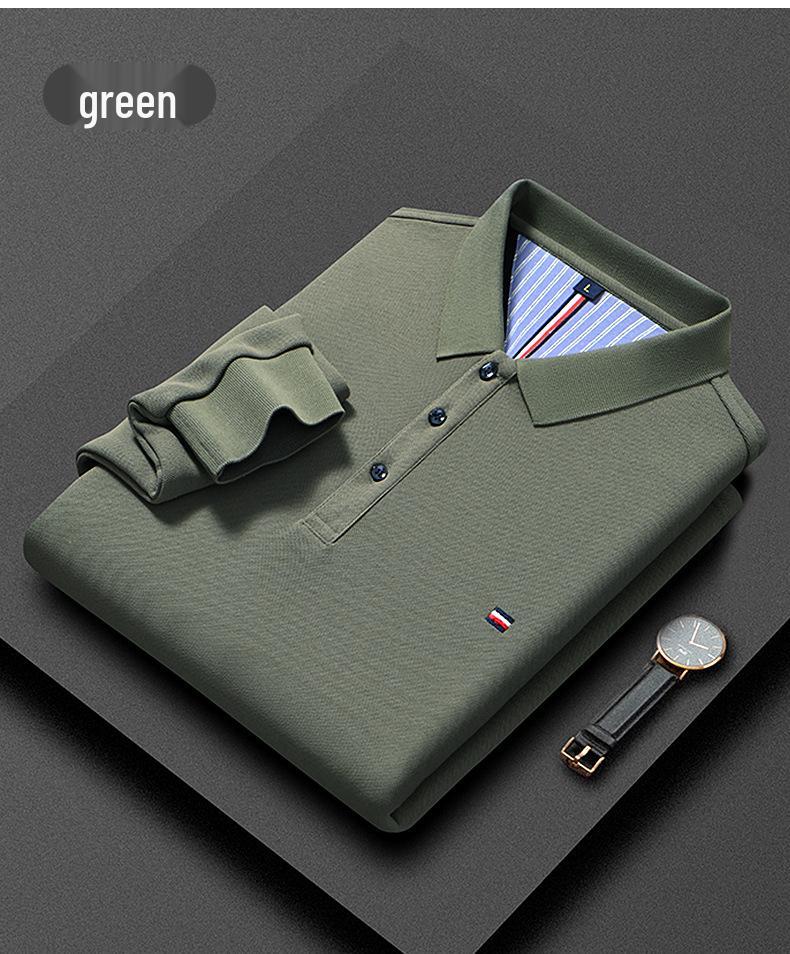 Men's Fleece-Lined Turn-Down Collar Long-Sleeve Polo Shirt - Autumn/Winter Casual Embroidered Warm Top