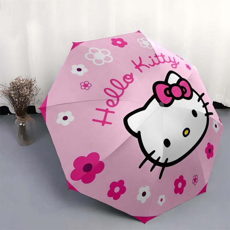 1 шт. Розовый круглый зонт Hello Kitty с цветочным рисунком и пластиковой ручкой, подходит для всех сезонов, для дома, путешествий, улицы. Sanlio113