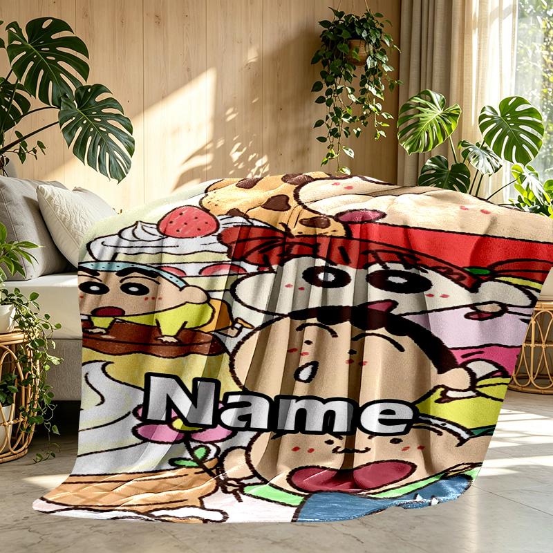 Custom Name Personalized Crayon Shin Print Blanket, Home Decor, Bedroom, Sofa, Camping, Couch, Gifts for Birthday ChristmasEnthusiasts