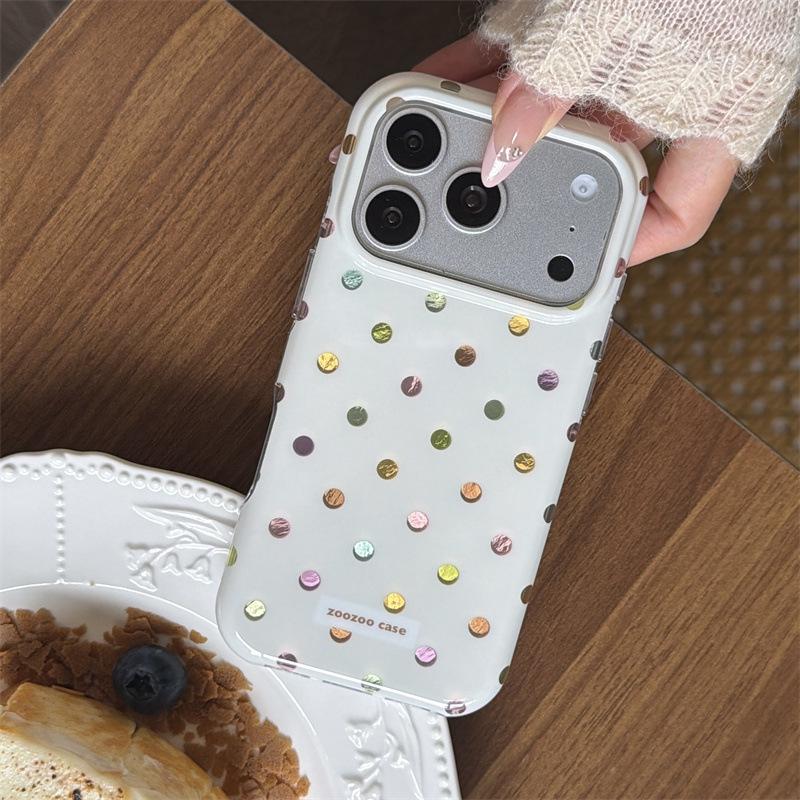 Beige Background with Colorful Polka Dots Phone Case for iPhone 17 Pro Max, 16 Pro, and 15 Pro Double Layer Protection