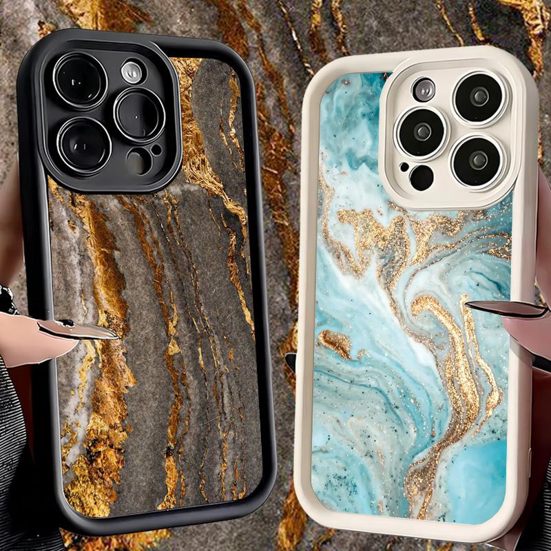Чехол для телефона iPhone 17 Air 16E 15 16 Pro Max Золотой Гранитный Мраморный Рисунок Чехол 14 Plus 13 12 Mini Мягкий Силиконовый Fundas
