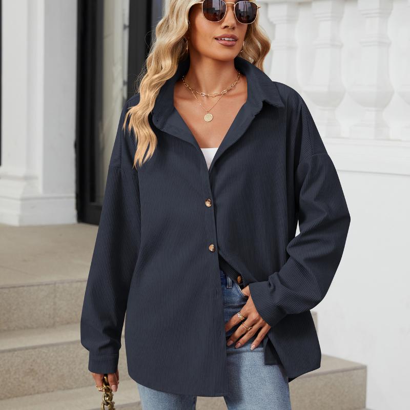 Однотонный повседневный дышащий кардиган-пальто для женщин с воротником, длинным рукавом, на пуговицах, свободный кардиган-рубашка, модное простое мягкое удобное пальто