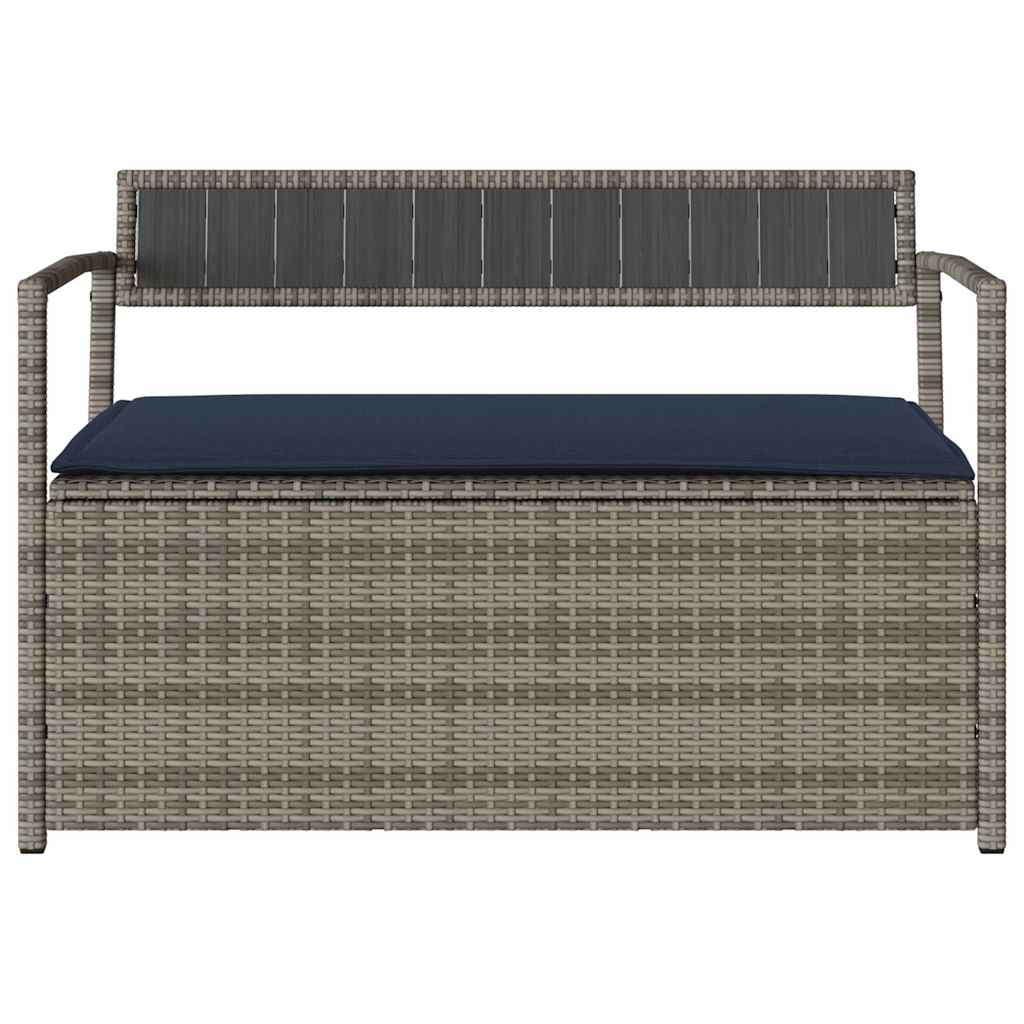 Garden Bench with Storage Space and Cushions Grey Poly Rattan