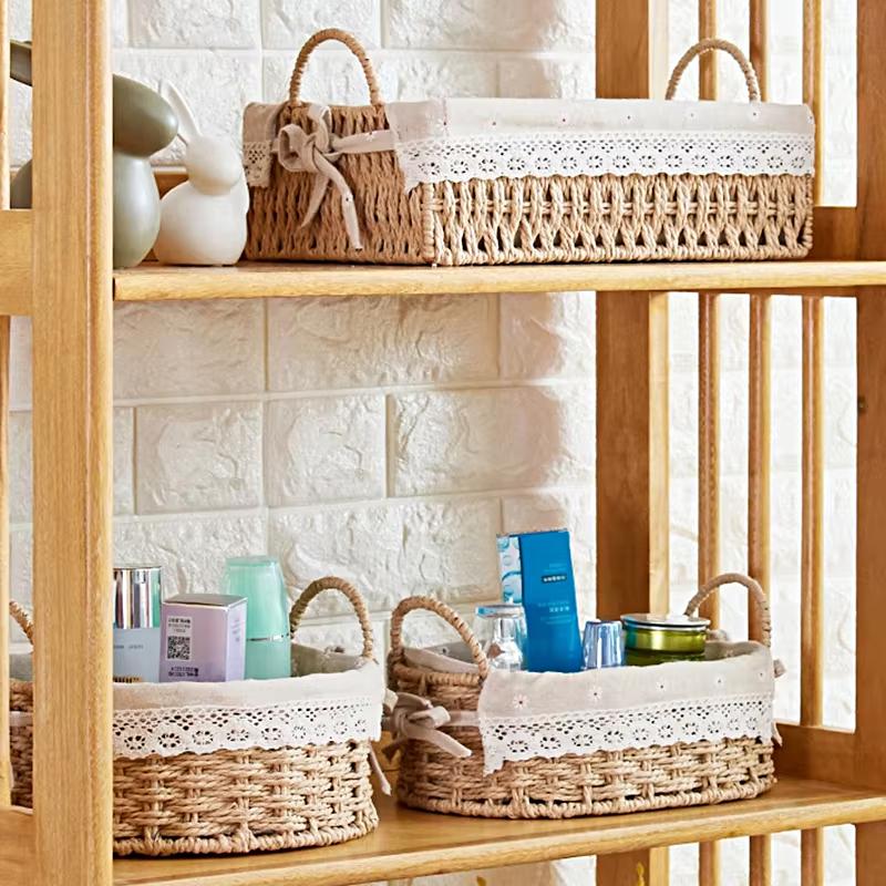 1 шт. с подкладкой практичная ручная плетеная современная корзина для хранения простота настольного хранения кружево ротанг