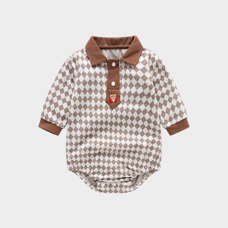 Boys Girls Plaid Onesie Newborn Long Sleeved Romper Soft Comfort Newborn Clothing