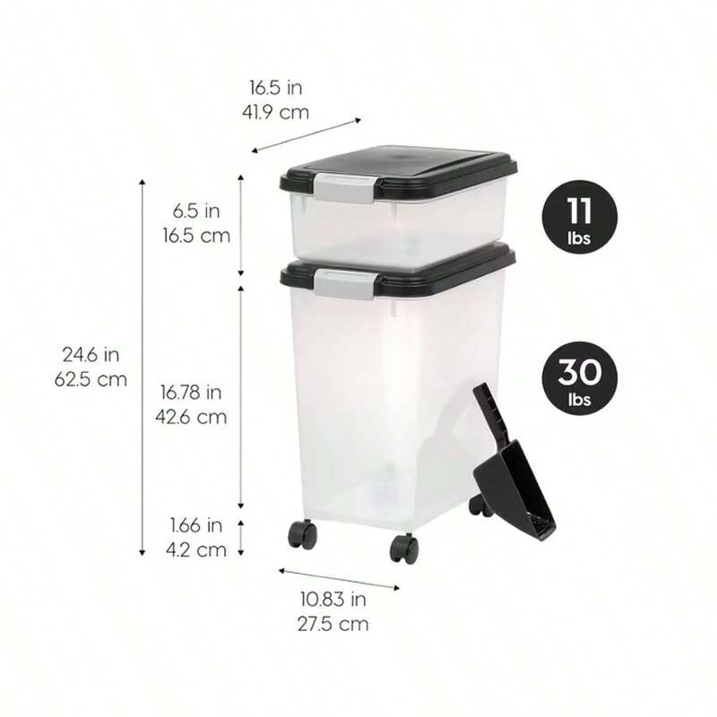 Airtight Pet Food Storage Container Combo With Wheels Stackable Dog Cat Food Treat Container Box With Scoop 30 Lbs 10 Lbs Moisture Proof Storage