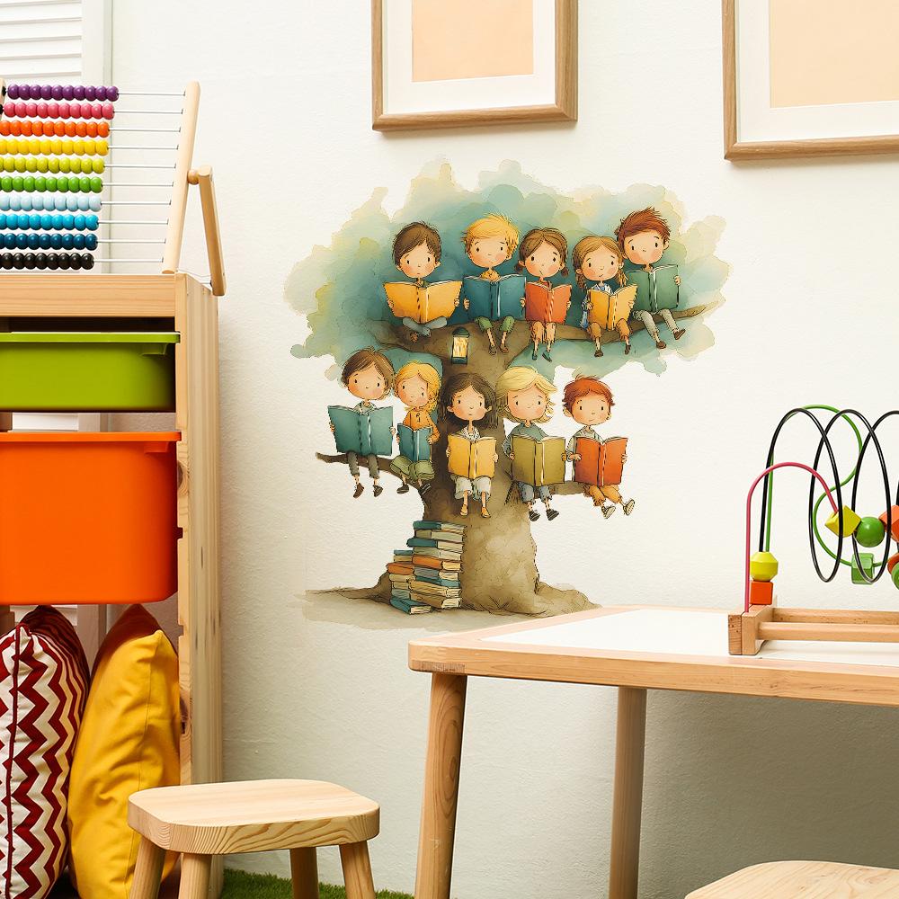 Children's Home Decoration and Beautification Wall Stickers for Reading On The Painted Cartoon Tree