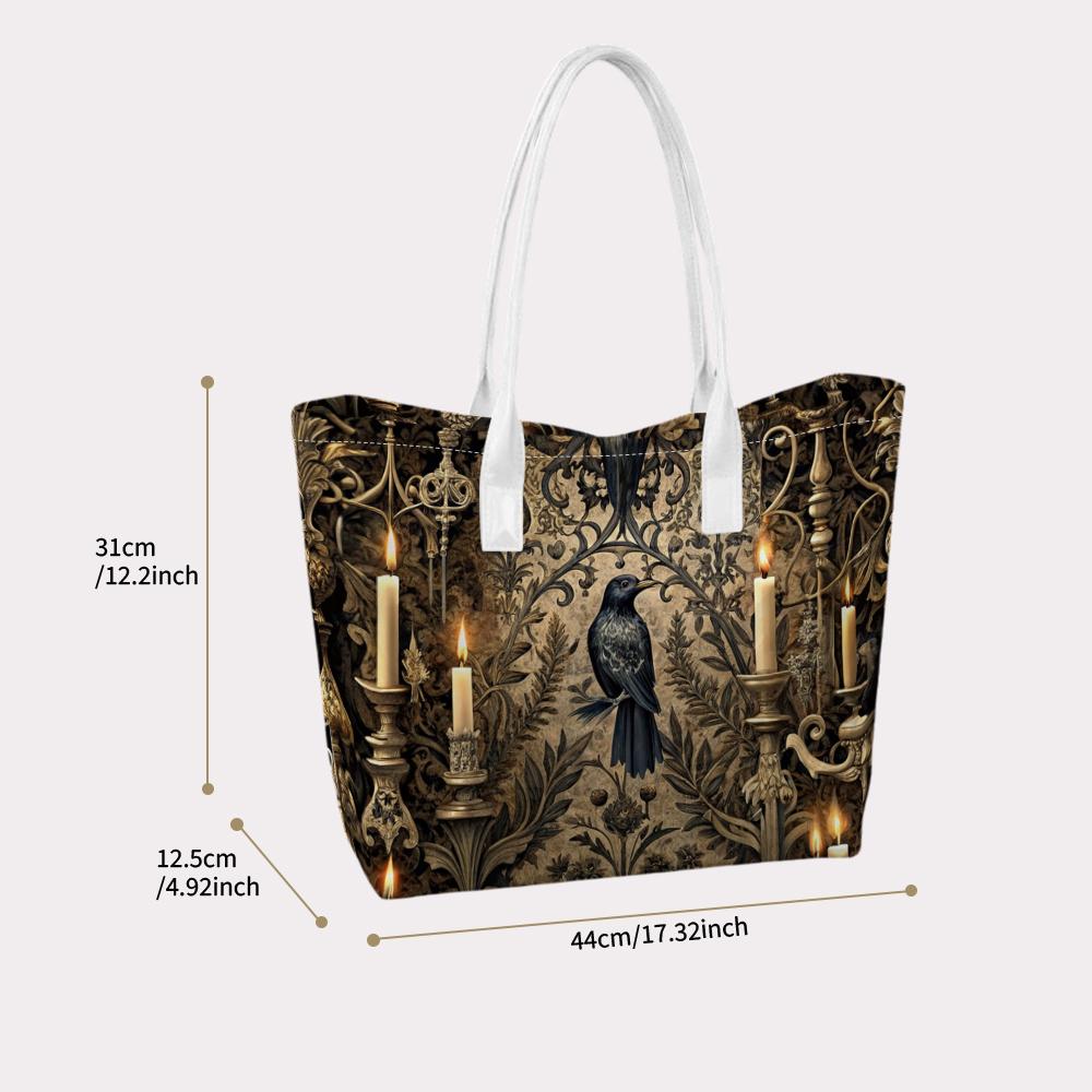 Gothic Raven Pattern All-match Portable Commuter Tote Bag for Daily Use