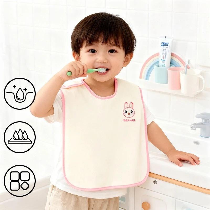Cute Cartoon Embroidery Baby Boys Girls Feeding Bibs Waterproof Neck Towel for Teeth Brushing Face Washing Drool for Infant Baby