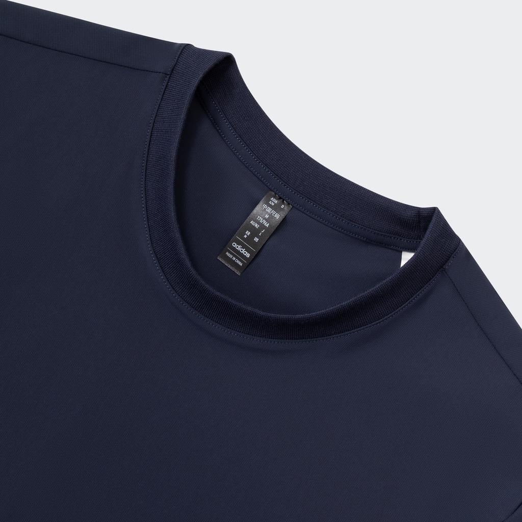 Adidas Крутая однотонная футболка для спорта на открытом воздухе, повседневная, для здоровья, с круглым вырезом, с коротким рукавом, мужская футболка, темно-синяя JD5750