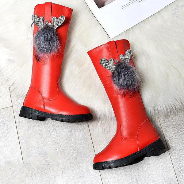 Детские сапоги, осенние и зимние плюшевые сапоги для девочек, однотонные зимние сапоги большого размера с рисунком бабочки