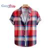 Мужская рубашка с коротким рукавом в крупную клетку красного и синего цвета, мужская рубашка, лето 2025 г., новинка