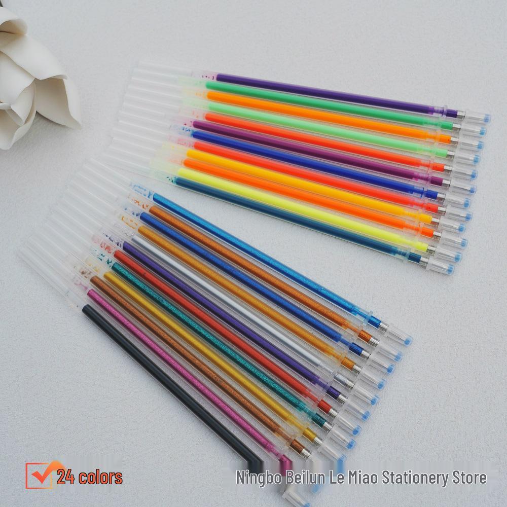 Премиальные гелевые ручки-заправки 100 цветов: 48 вариантов флуоресцентных глиттеров, пастельных перламутровых и многоцветных оттенков с 24 дополнительными цветными заправками