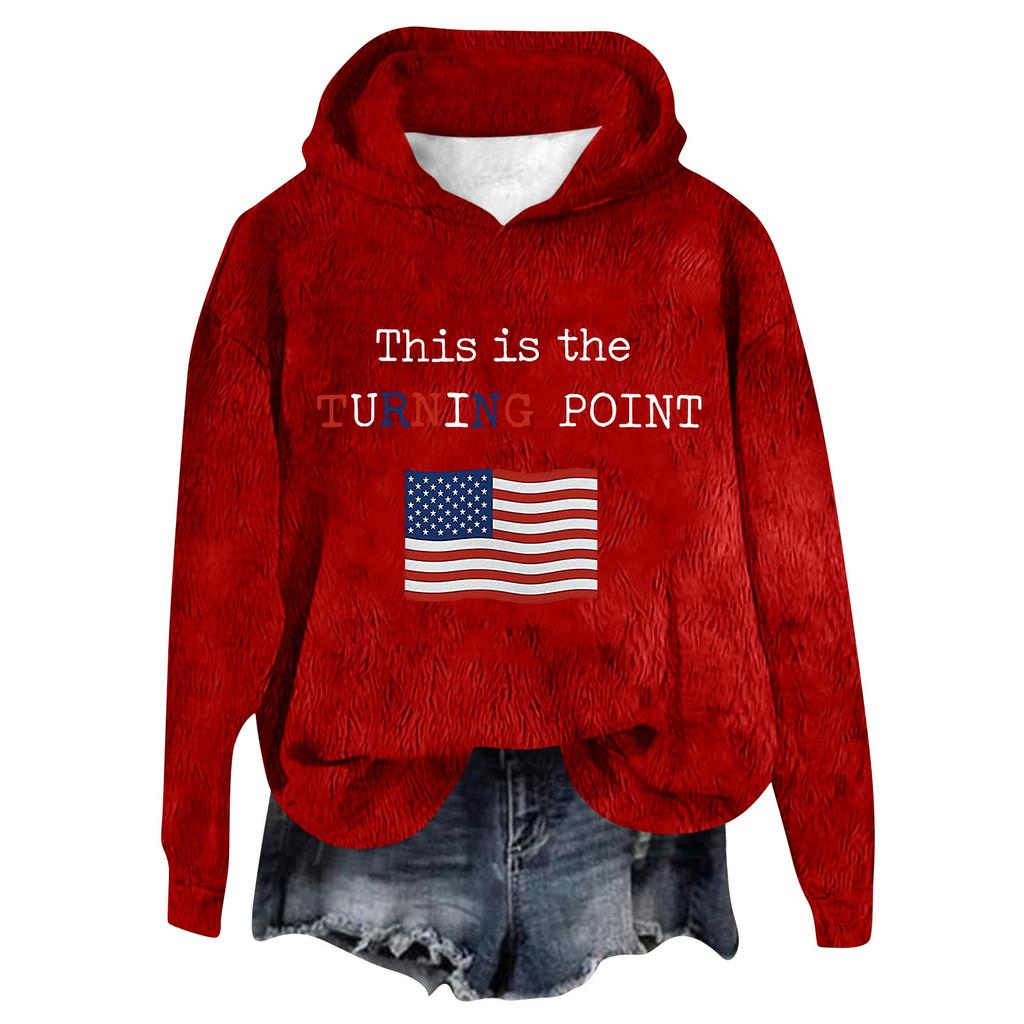 Women's Hooded Long Sleeve Printed Flannel Top Hooded Sweatshirt
