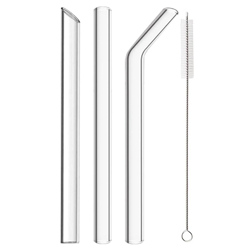 12mm High Borosilicate Glass Straw 4Pcs Reusable Eco Friendly Drinking Straws Set Bubble Tea Smoothies Bar Accessories