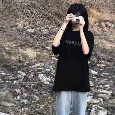 Short-sleeved black t-shirt women's summer new Harajuku ins loose and versatile base solid color top student tide