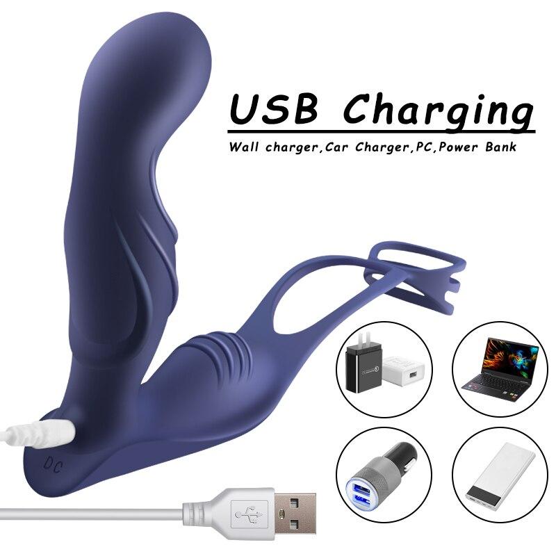 Мужской вибратор для массажа простаты, Анальная пробка, силиконовое кольцо для стимуляции, вибратор для задержки эякуляции, мужская секс-игрушка