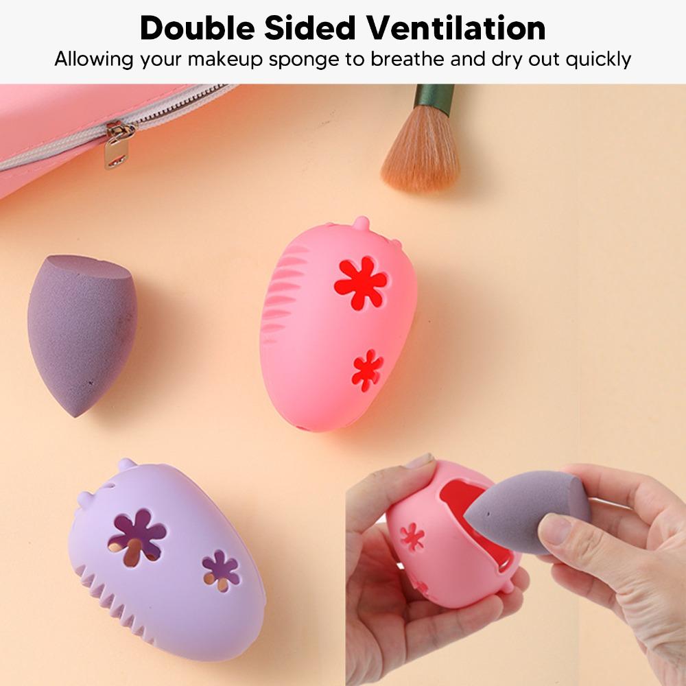4pcs Double Sided Hollow Out Makeup Sponge Case Makeup Blender Organizer For Hygienic Storage
