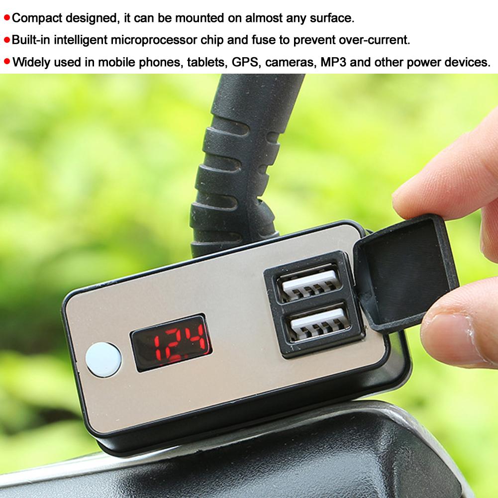 12В Мотоциклетное Двойное USB Зарядное Устройство Цифровой Дисплей Универсальный Водонепроницаемый Источник Питания для Телефона Планшетов GPS