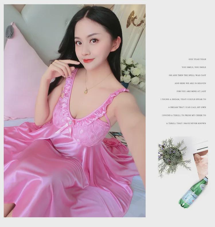 Женская ночная рубашка Ice Silk с V-образным вырезом - сексуальная летняя пижама
