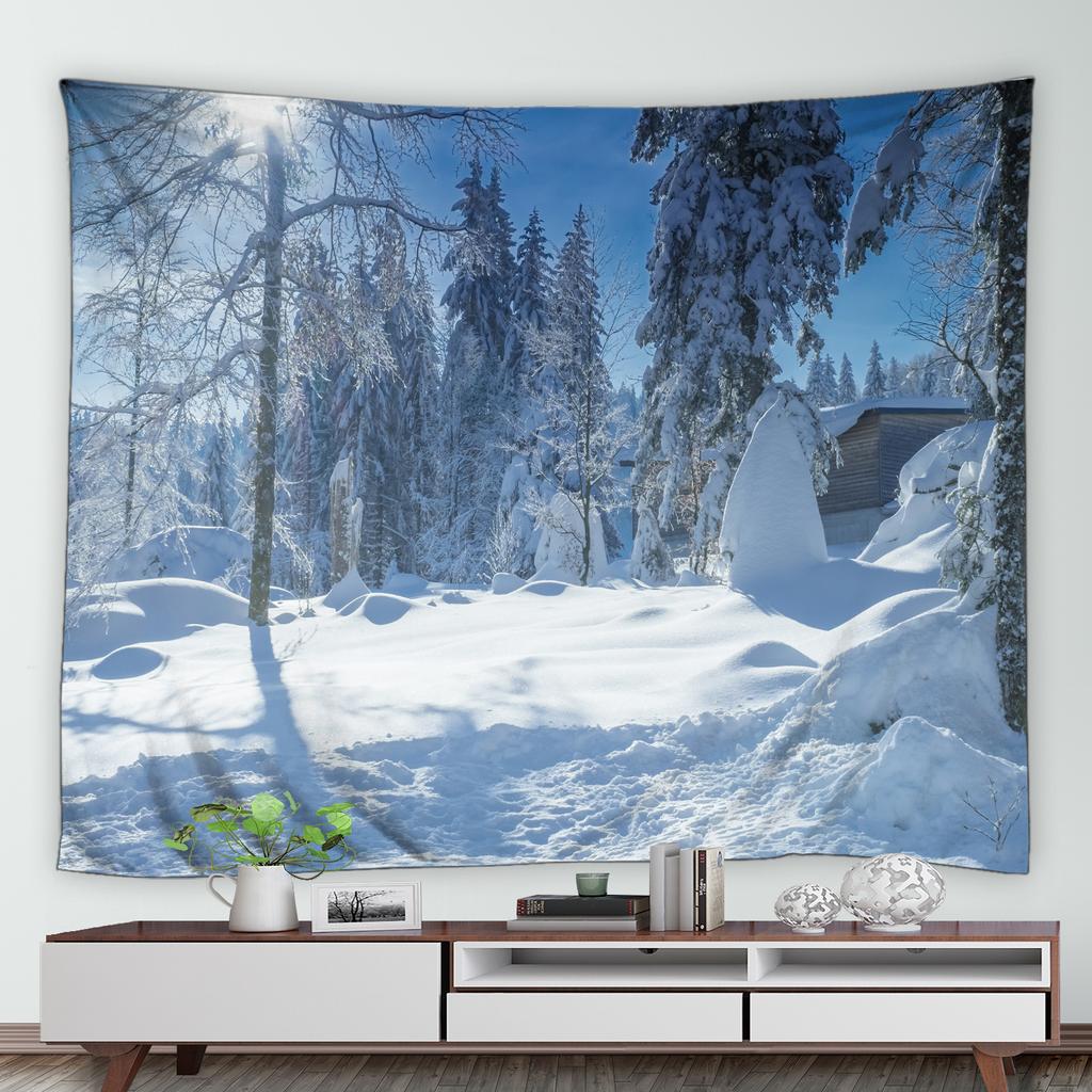 Зимний лес, снежный принт, гобелен с узором, домашняя спальня, гостиная, декор стен общежития, тканевый гобелен