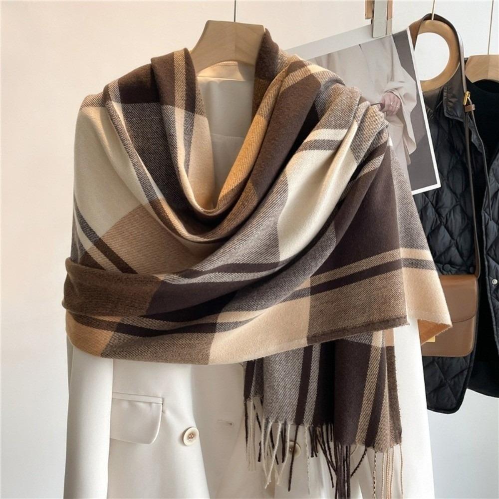 Windproof Plaid Scarf Keep Warm Shawl Wrap Fashion Imitation Cashmere Shawl Girl