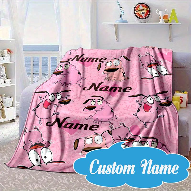 Custom Name Pink Cartoon Characters Blanket bed sofa Blanket Flannel Blanket for Camping, Hiking, Picnic Essentials,gift for Fan family