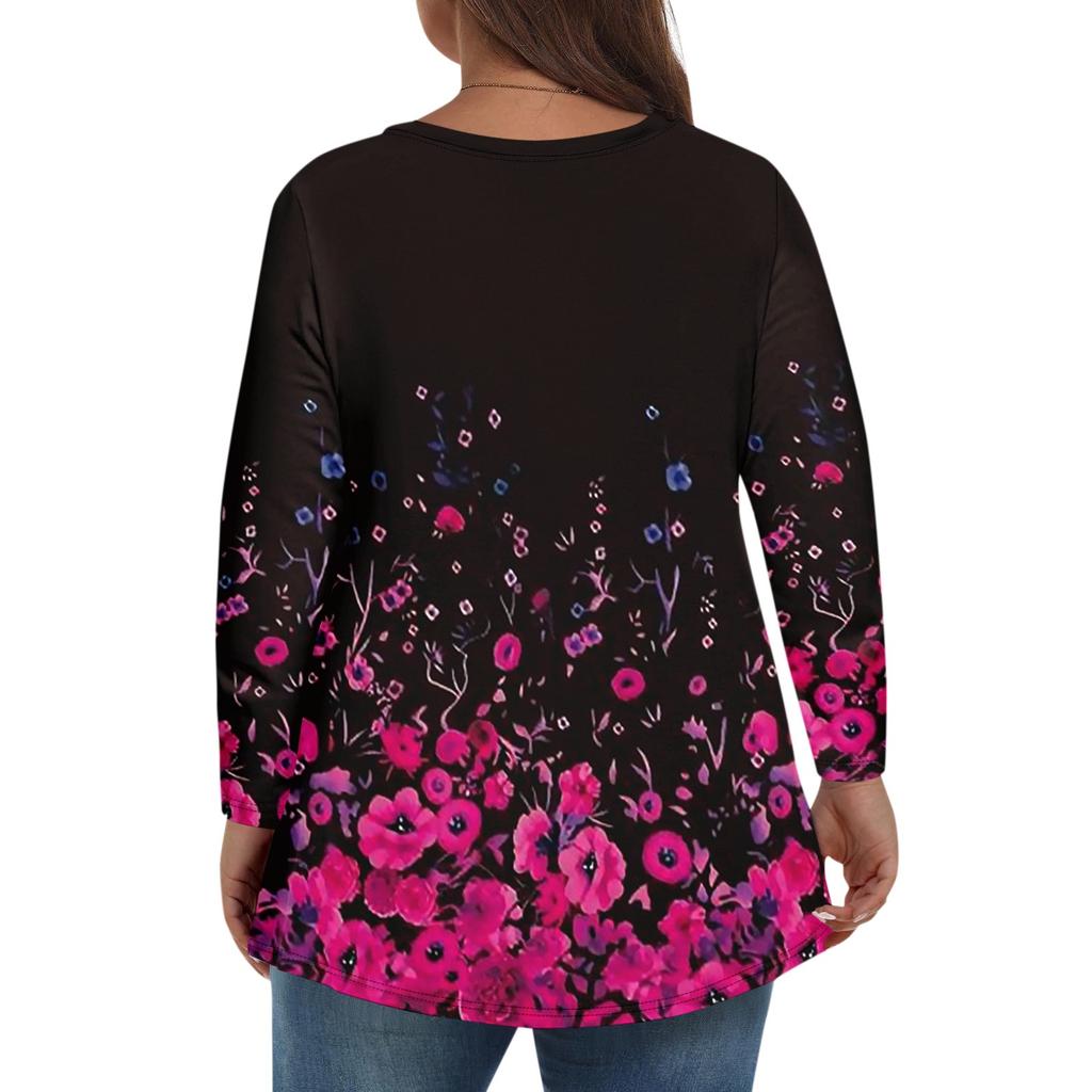 Женские топы больших размеров с длинным рукавом и принтом, рубашки с V-образным вырезом, повседневная одежда, топы