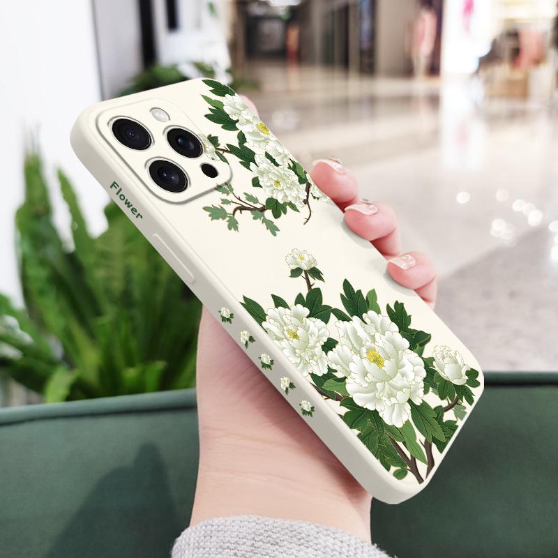 Чехол для телефона «Ветки пионов» для iPhone 17 16 16e 15 14 13 Plus Pro Max Mini Силиконовый чехол
