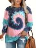 Plus Size Women's Tie-Dye Long Sleeve Elegant Pullover T-Shirt