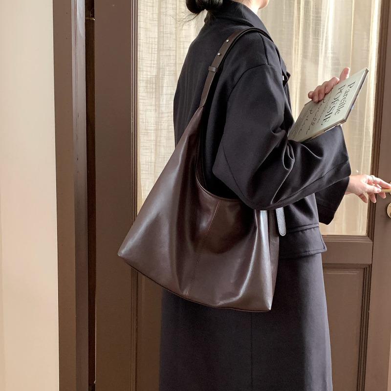 Soft Leather Tote Bag Women's Vintage Premium Genuine Leather Shoulder Bag Large Capacity Underarm Bag