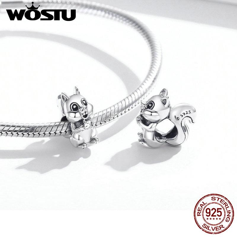 WOSTU Осень 925 Стерлинговое Серебро Красные кленовые листья Шарм Подвеска Белка Тыква Бусины Подходит к Оригинальному Браслету DIY Подарок Оптом