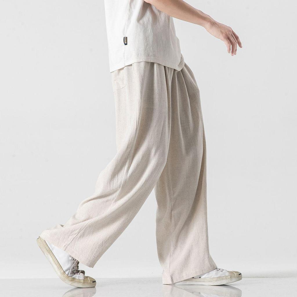 Men's Cotton & Linen Wide-Leg Summer Trousers - Lightweight, Loose-Fit, Chinese Style.