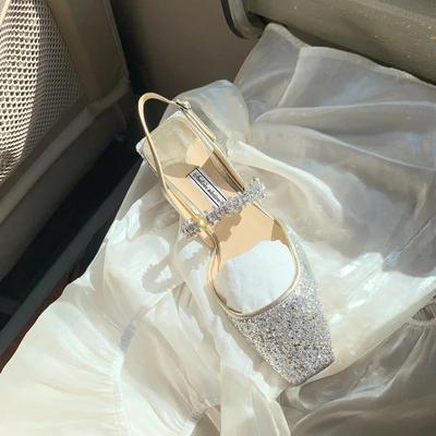 Роскошные женские туфли для вечеринок Maogu, большой размер 42 43, 2024, летние туфли-лодочки со стразами, квадратный нос, толстый низкий каблук, сандалии Мэри Джейн