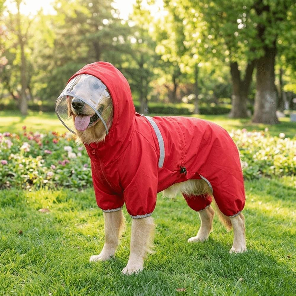 Windproof Dog Hooded Raincoat Reflective Pet Four-legged Raincoat Dog Jacket Dog Poncho Travel
