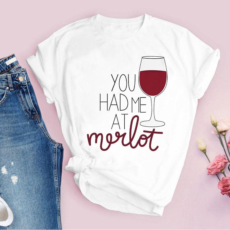 Red Wine Glass Pattern Pure Cotton Printed Unisexs and Womens Fashion Trend Tshirt New Personalized Round Neck Casual Tshirt