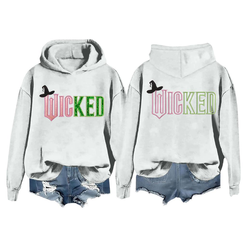 Женская модная повседневная кофта с длинными рукавами и принтом ведьмы с капюшоном