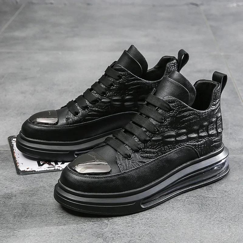 Модная мужская обувь из коровьей кожи, высокие кеды, мужская обувь с воздушной подушкой, брендовая обувь, мужская обувь на мягкой подошве, спортивная обувь Men2024