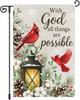 Louise Maelys Winter Cardinal Garden Ag Pine Tree With God All Things Are Possible 12x18 Inch Double Sided Welcome Holiday SSL