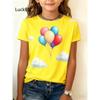 Children's Cute Heart Balloon 3D Printing T-shirts Girls Rainbow Fashion Soft Comfortable T-shirts Kids Top