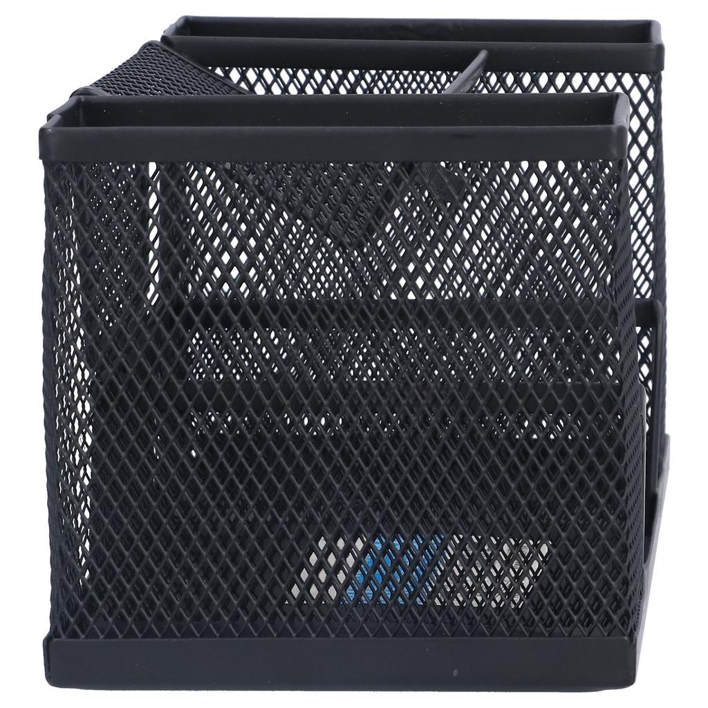 Pen Holder Metal Rectangular Grid Pencil Container Black Desk Storage Box for Office