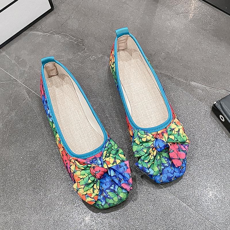 Модные женские туфли на плоской подошве с квадратным носком, туфли на плоской подошве для женщин, нескользящие мокасины с принтом бабочки, повседневные нескользящие туфли в стиле пэчворк