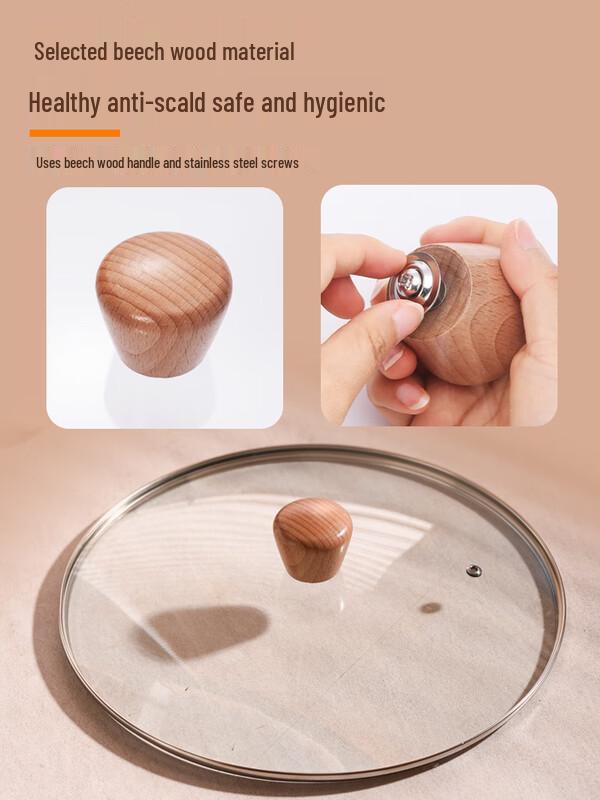 Universal Tempered Glass Pot Lid with Beech Wood Handle