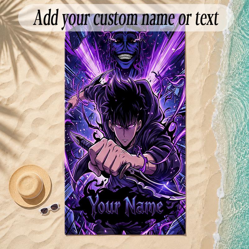 Beach TowelSolo Leveling Custom Name Text Personalized Soft Towel for Beach Pool Indoor Home Decor Gift