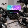 Resin Witch Pot Prop Halloween Cauldron LED Bubble Light, Light-up Candle Holder, Purple Mist Maker Color Changing Spooky Potion Lamp for