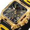 Luxury Square Transparent Skeleton Mens Watches Field Sports Rubber Band Mechanical Watch Luminous Waterproof Reloj Hombre 2024