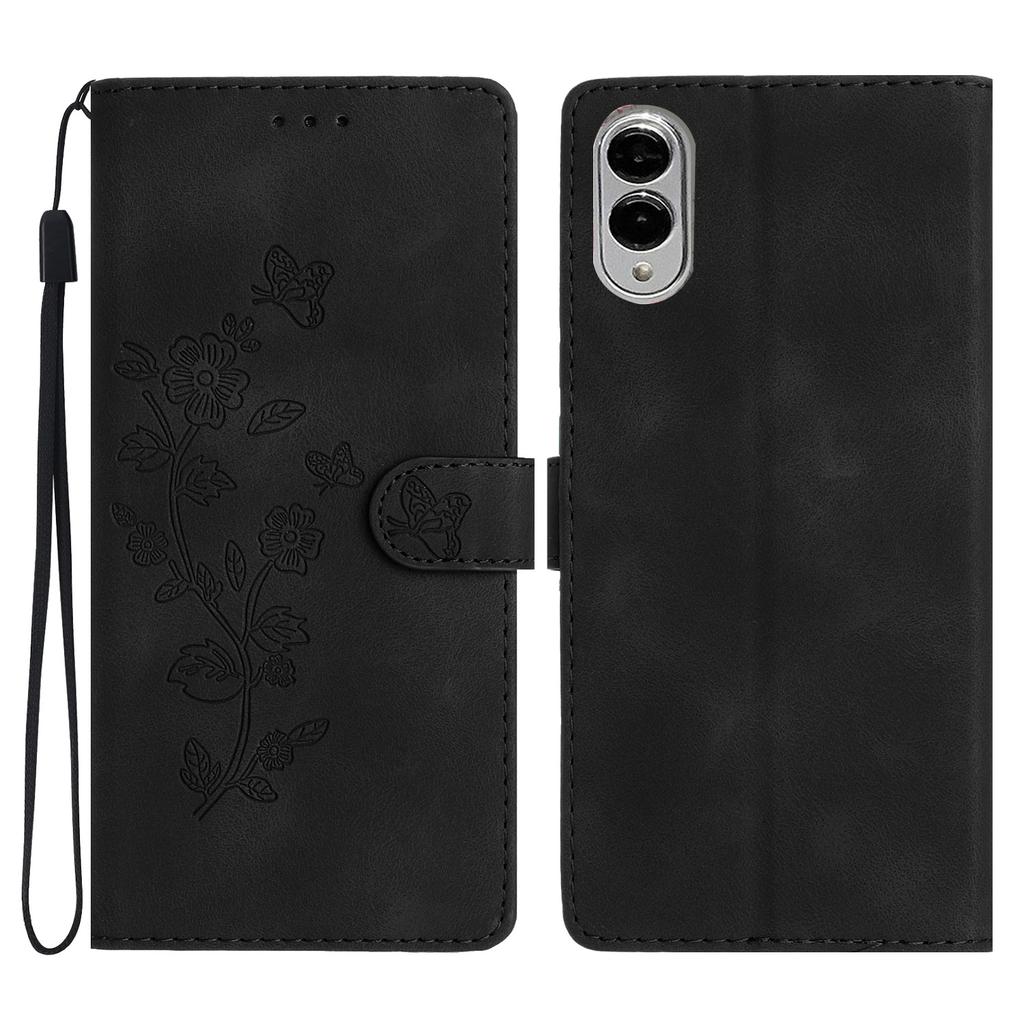 For Samsung Galaxy S25 Edge Case Leather Imprinted Flower Phone Cover Wallet with Wrist Strap