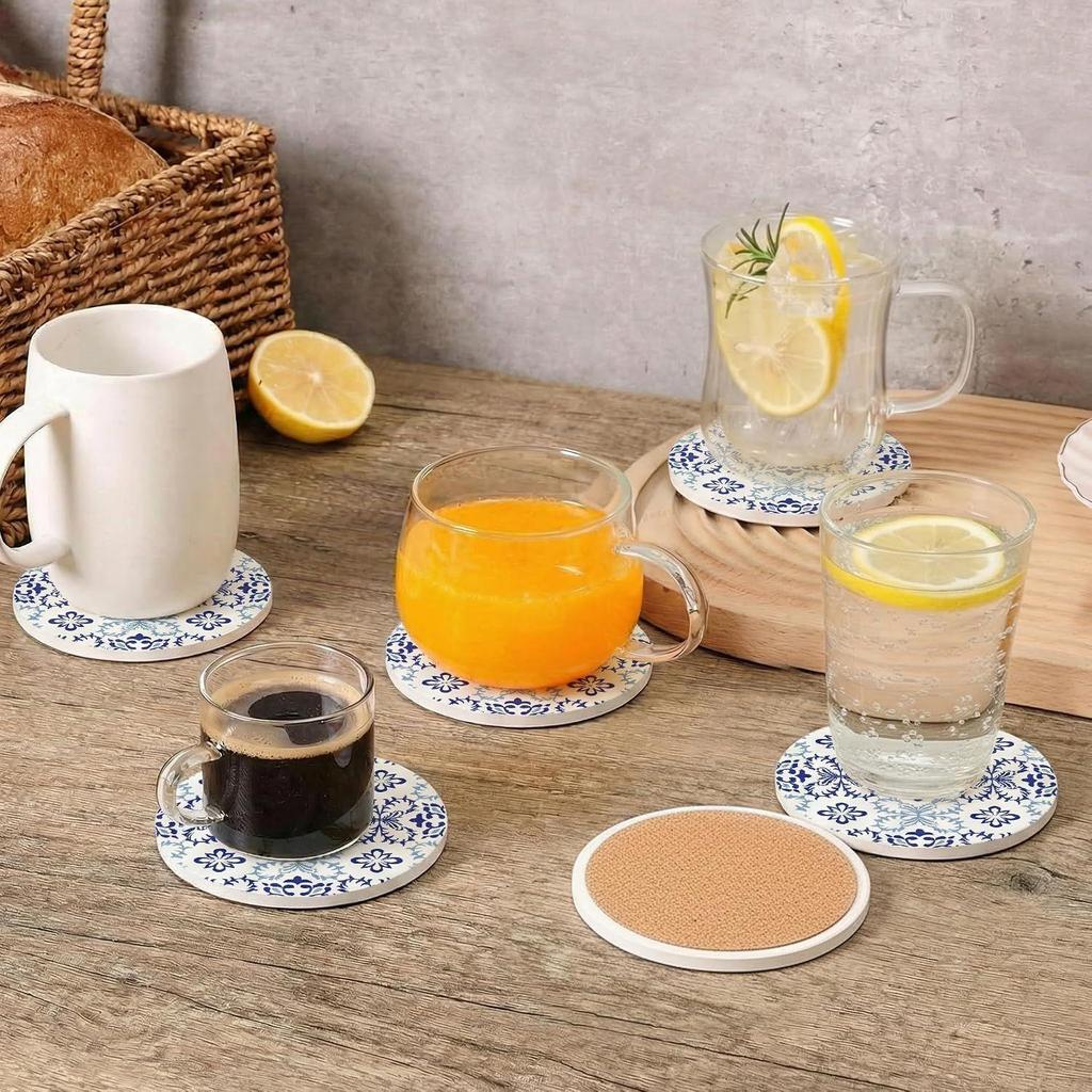 Ceramic Coasters with Matt Finish On Top & Cork Base | Coasters for Cups Set of 6
